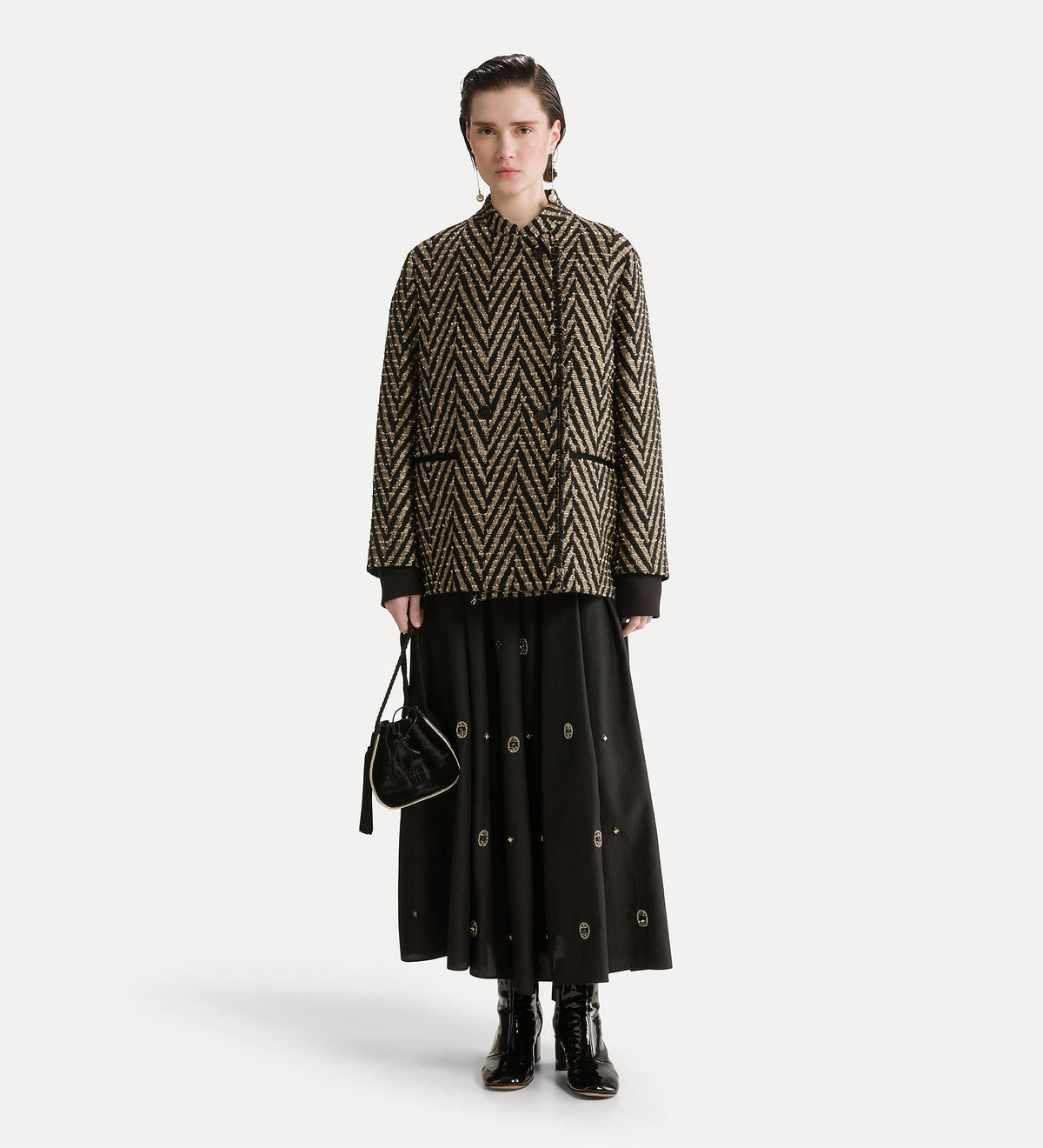 forte_forte full twill skirt with “le club” embroidery nero