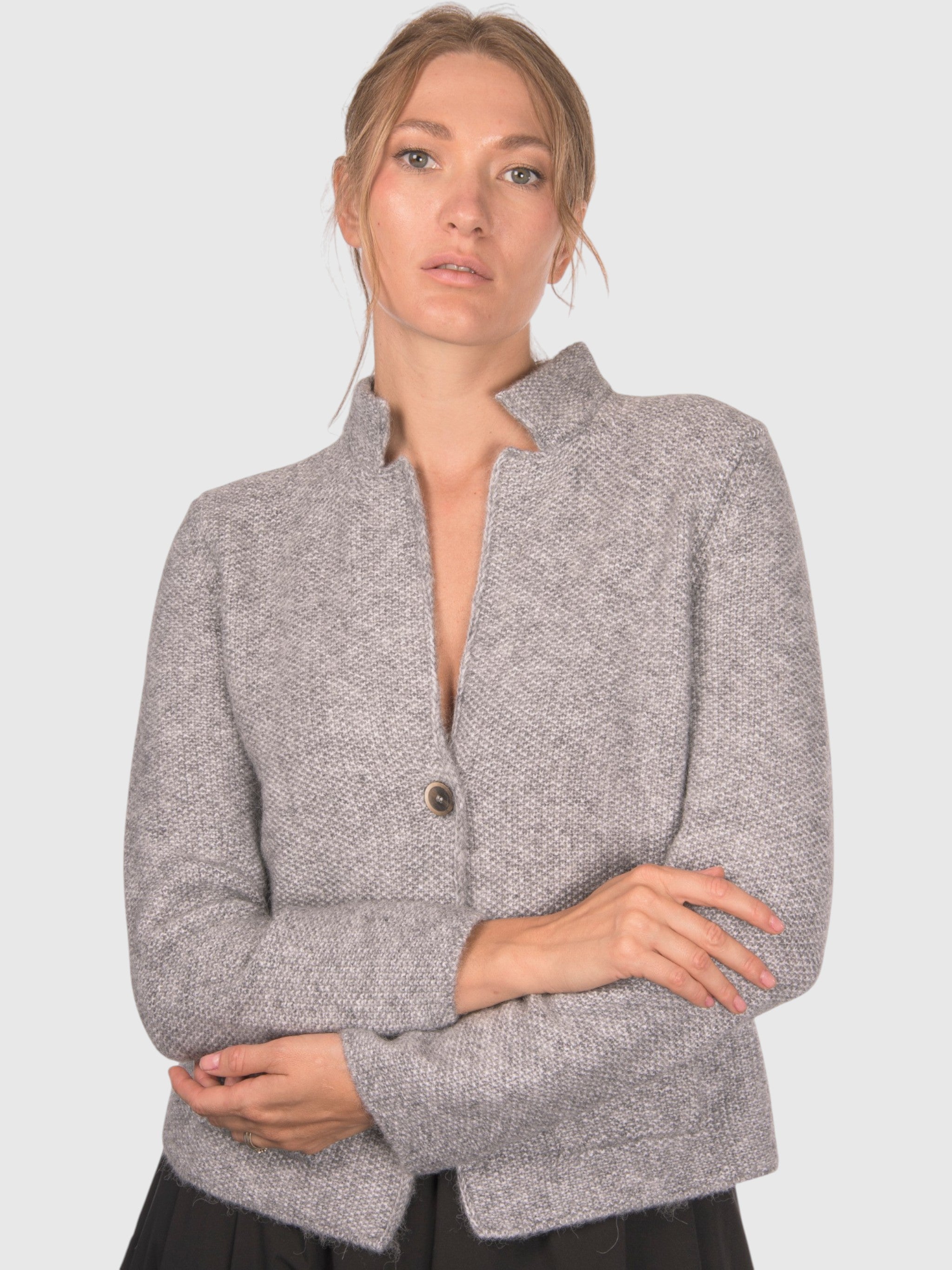 Gran Sasso Rice Stitch Knit Jacket Grey