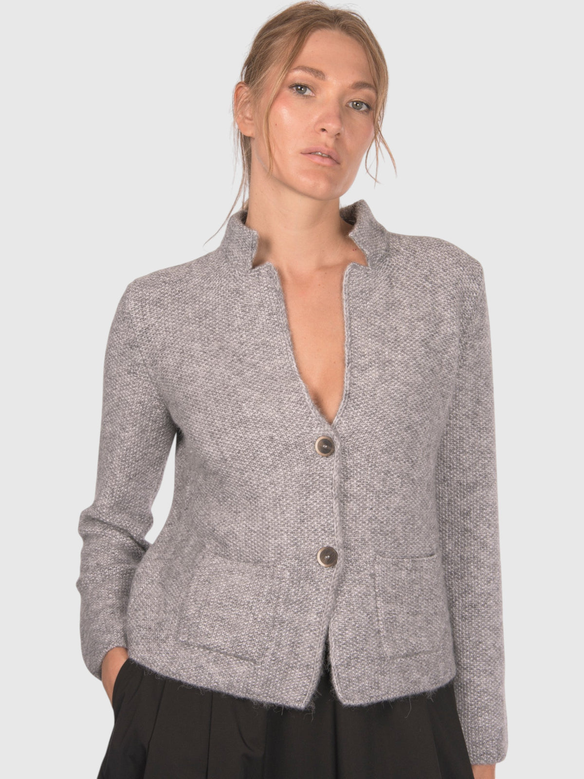 Gran Sasso Rice Stitch Knit Jacket Grey
