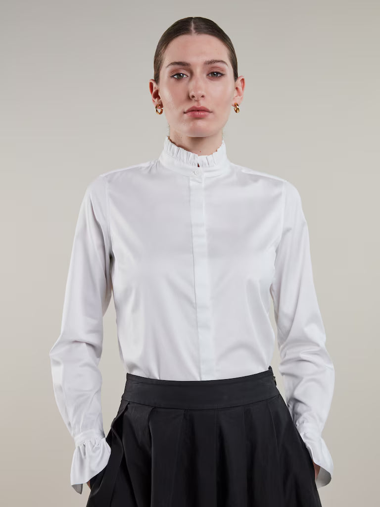 L'Appartement Stand Frill Blouse ホワイト White | Cotton Frill Stand Collar Shirt | Pure Collection