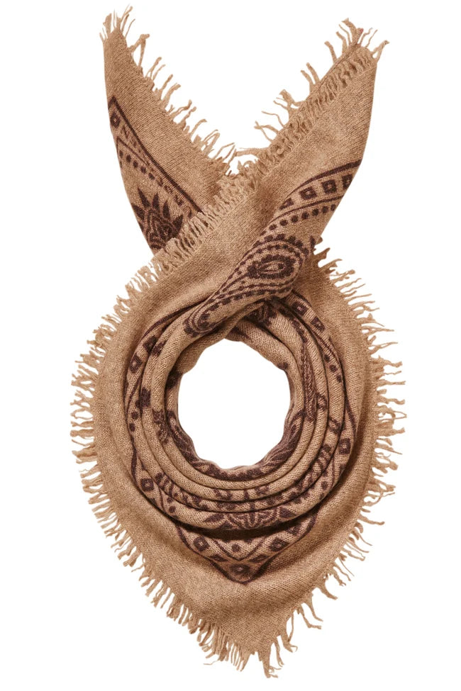 Purschon Bandana Maxi Cashmere Scarf Taupe Chocolate 92 x 92 cm