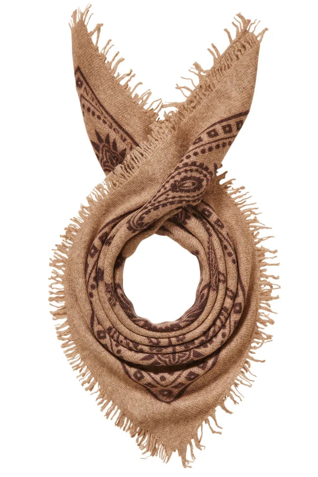 Purschon Bandana Scarf Paisley Taupe Chocolate 60 x 60 cm