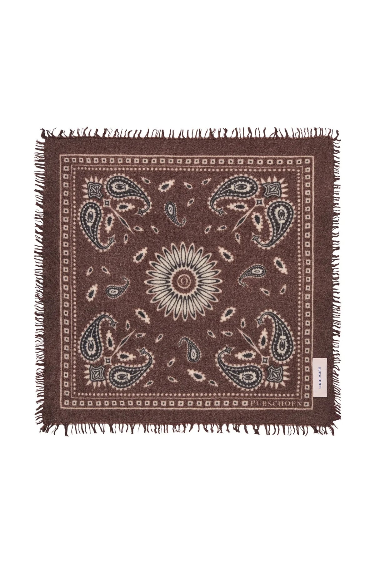 Purschoen Bandana Maxi Cashmere Scarf Paisley Bloom Testa Moro Natural 92 x 92 cm