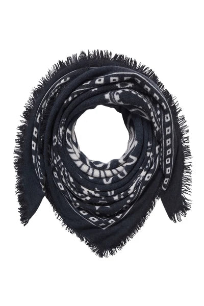Purschon Bandana Maxi Scarf Paisley Bloom Black-Natural 92 x 92 cm