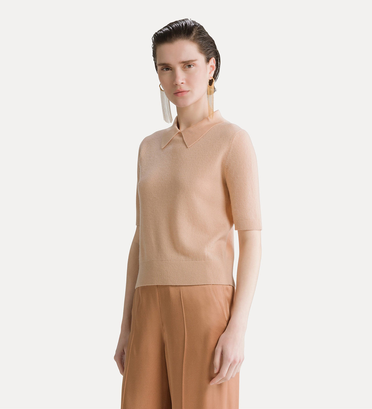 forte_forte short–sleeved polo shirt in wool and cashmere gauze cashmere