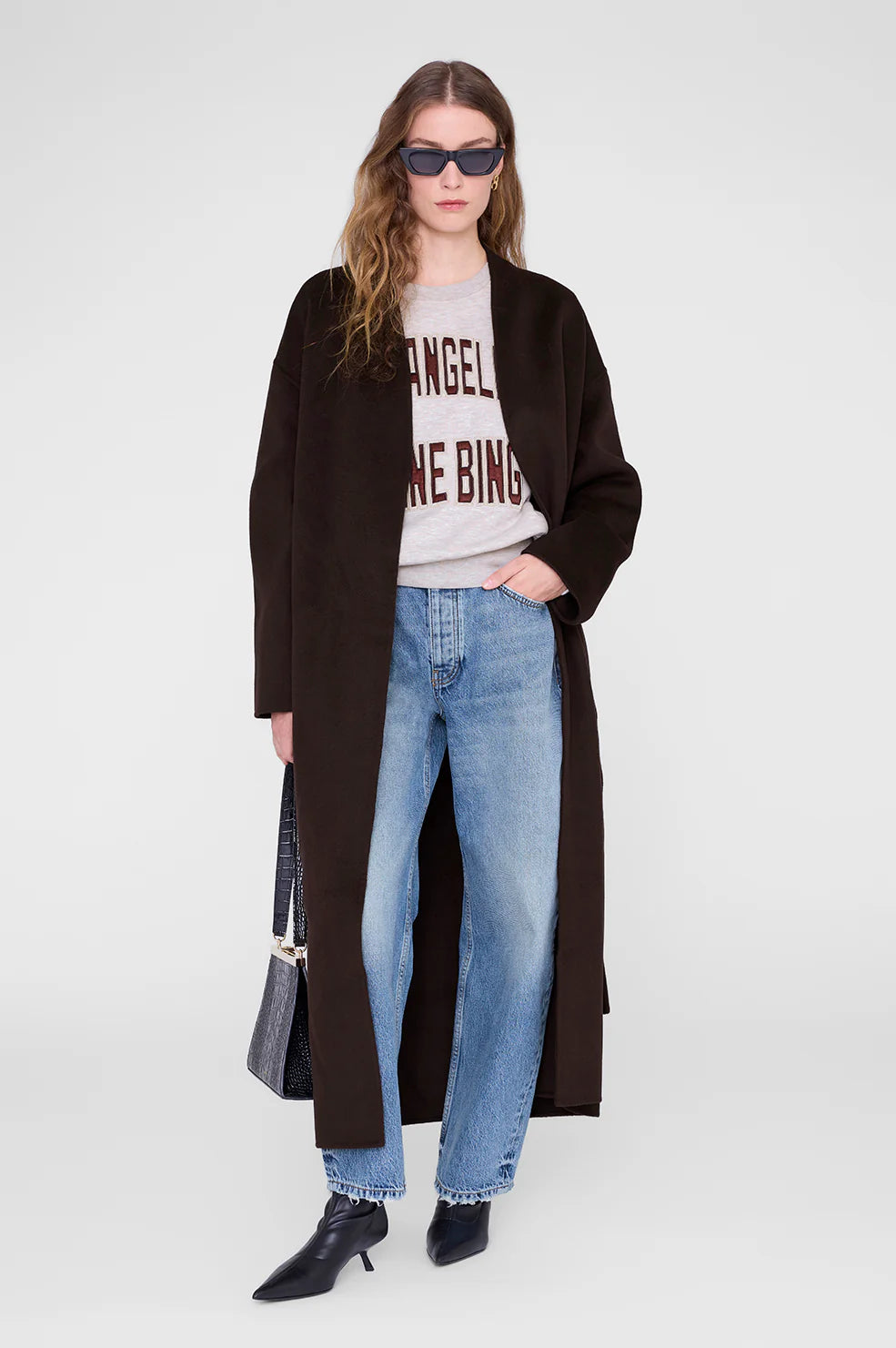 Anine Bing Harry Shrunken Sweatshirt LA Oatmeal Melange