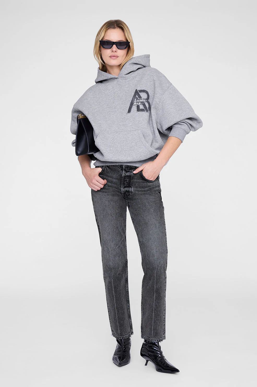 Anine Bing Jaci Hoodie Letterman Medium Heather Grey