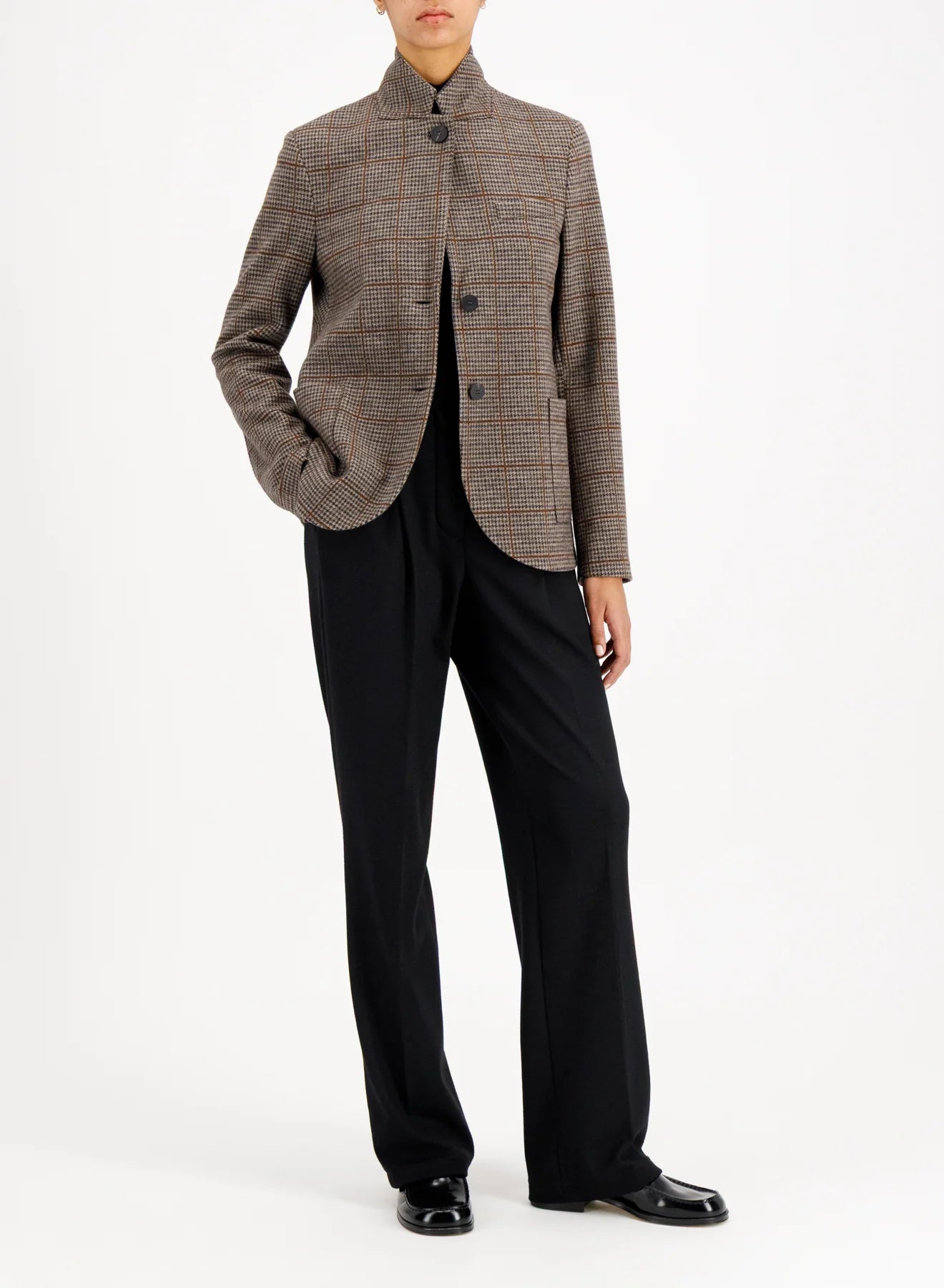 Harris Wharf Stand Up Collar Blazer Loro Piana Fabric Taupe & Rust