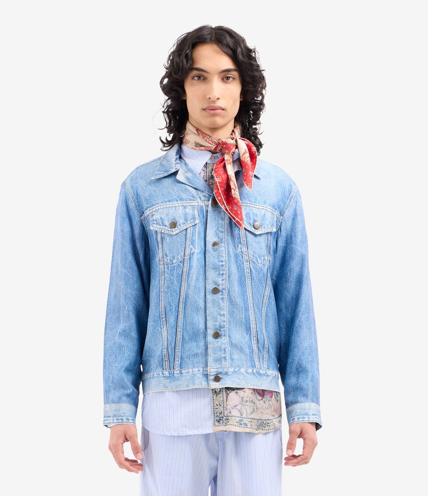 Pierre-Louis Mascia Aloe Bandana Silk Scarf Fiori D'argilla