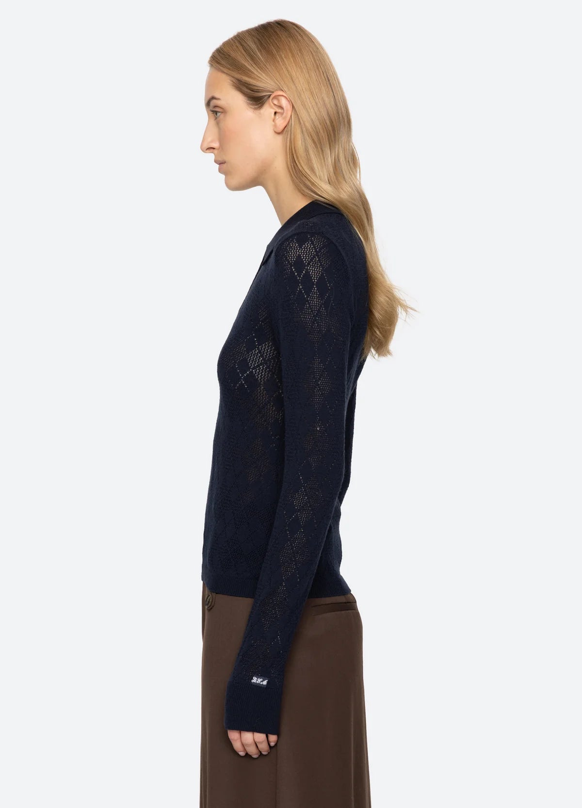 Sea New York Jane Argyle Polo Sweater Navy