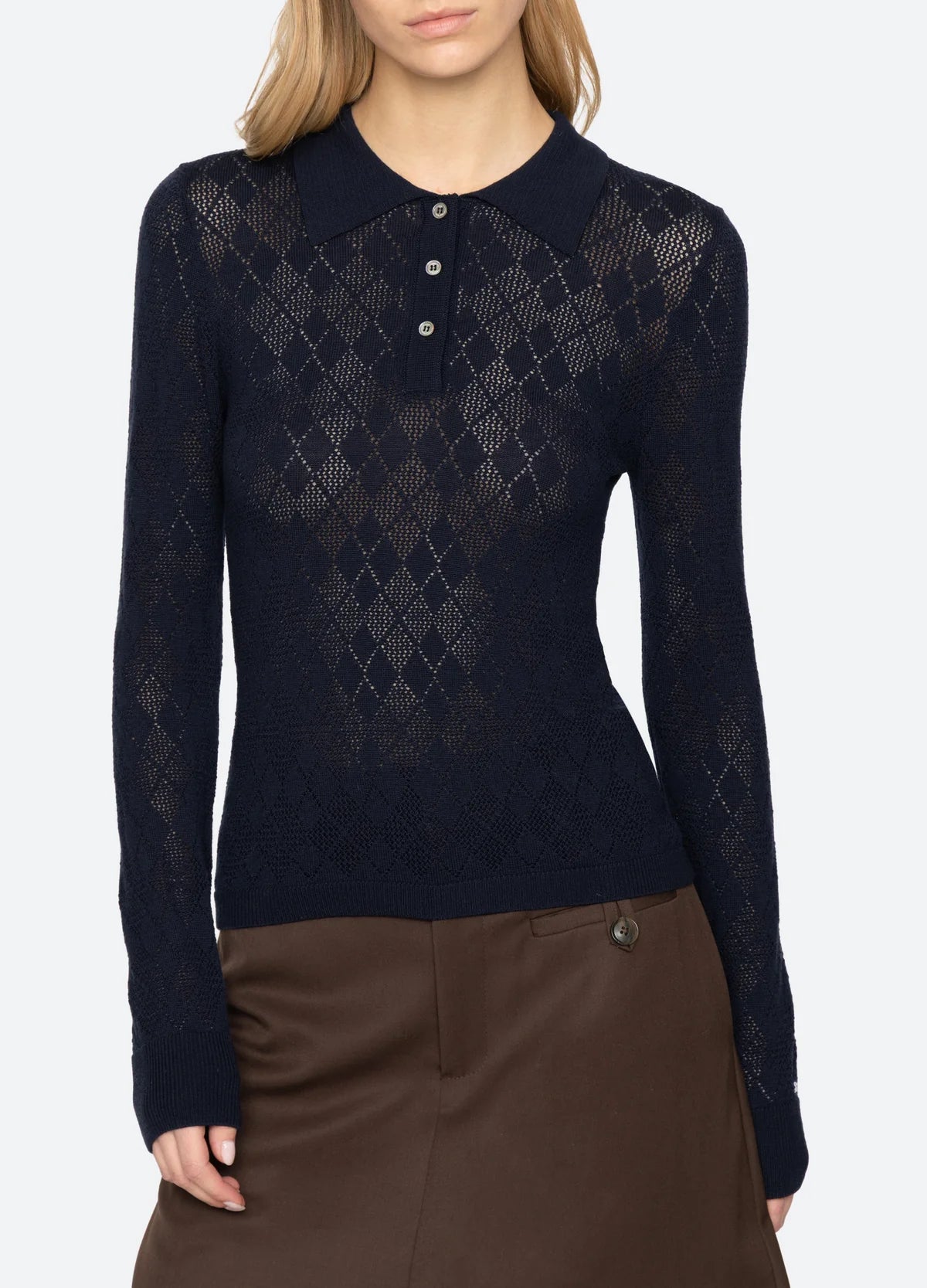 Sea New York Jane Argyle Polo Sweater Navy