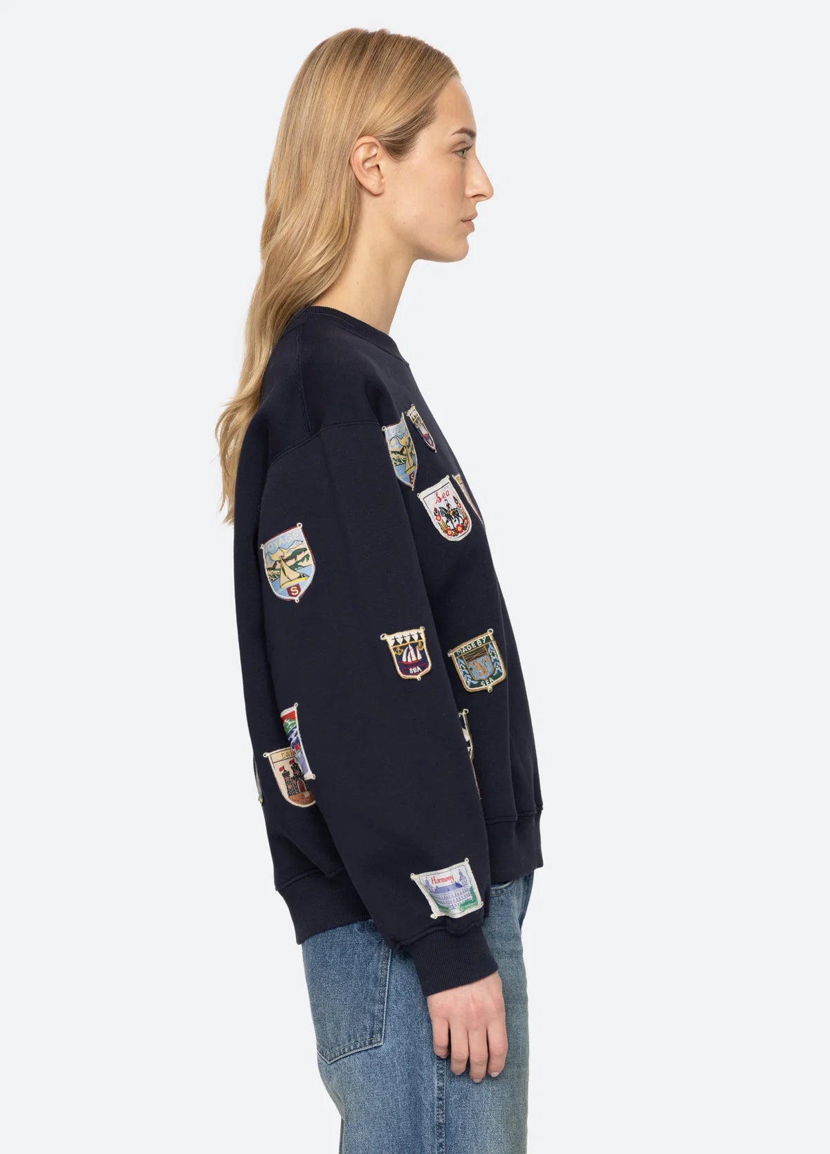 Sea New York Davis Patchwork Crew Neck Sweatshirt Navy