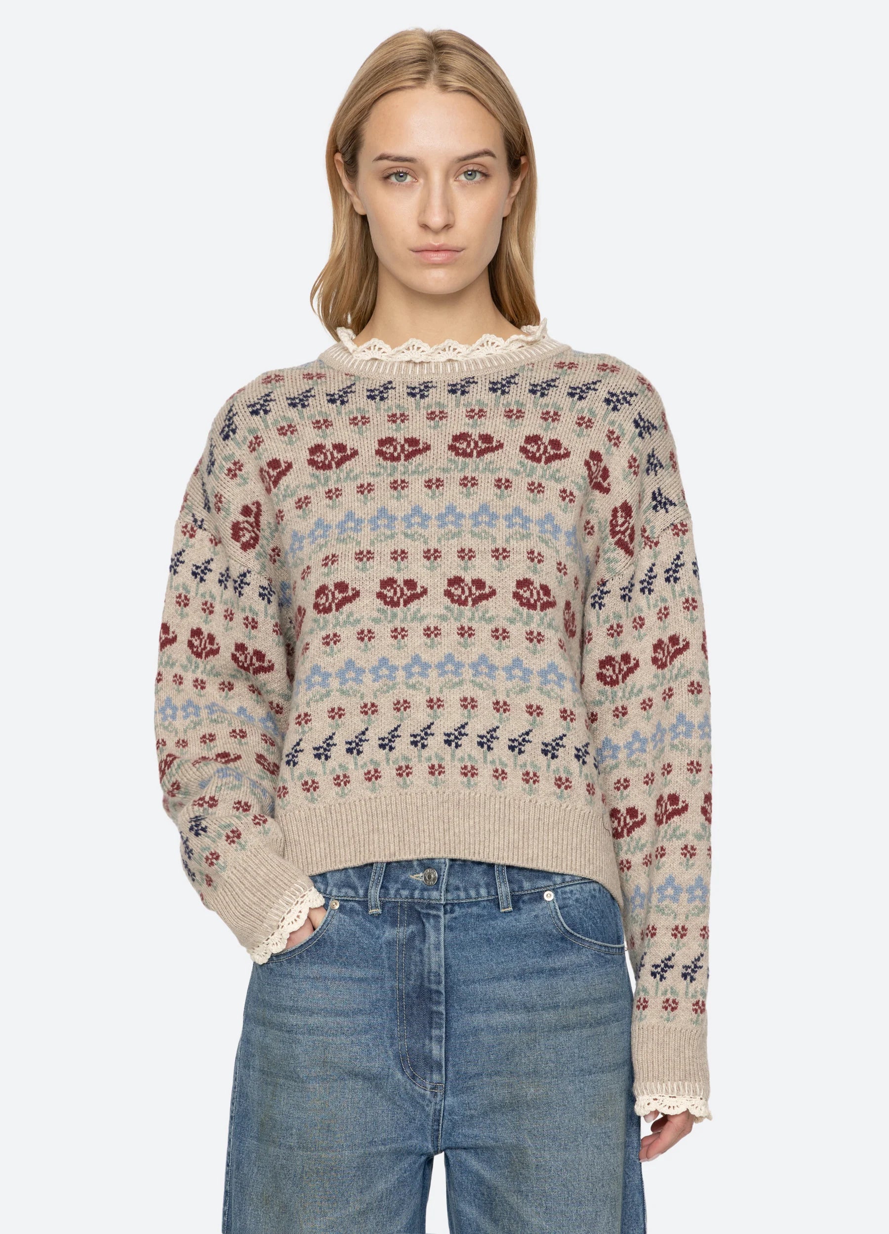 Sea New York Preston Knit Crew Neck Sweater Cream