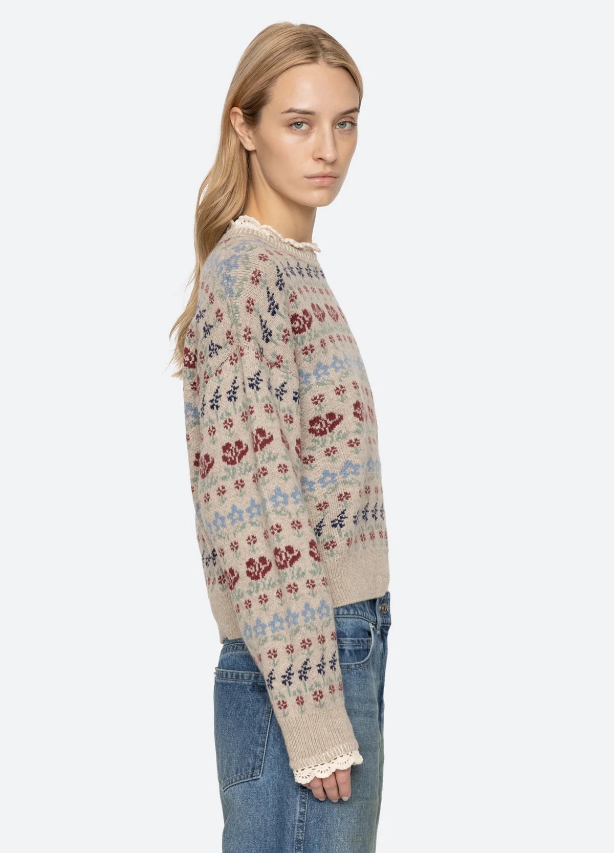 Sea New York Preston Knit Crew Neck Sweater Cream