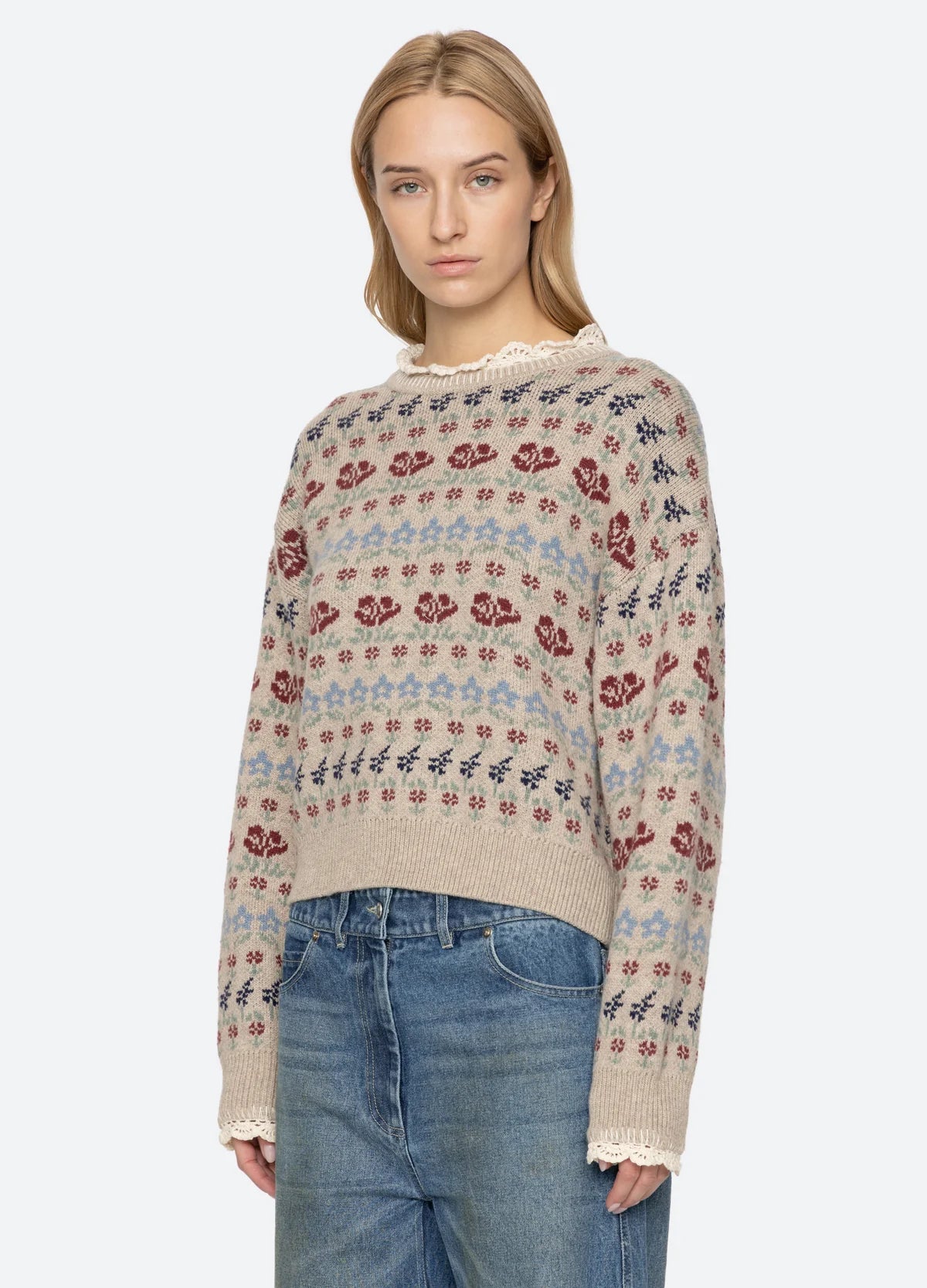 Sea New York Preston Knit Crew Neck Sweater Cream