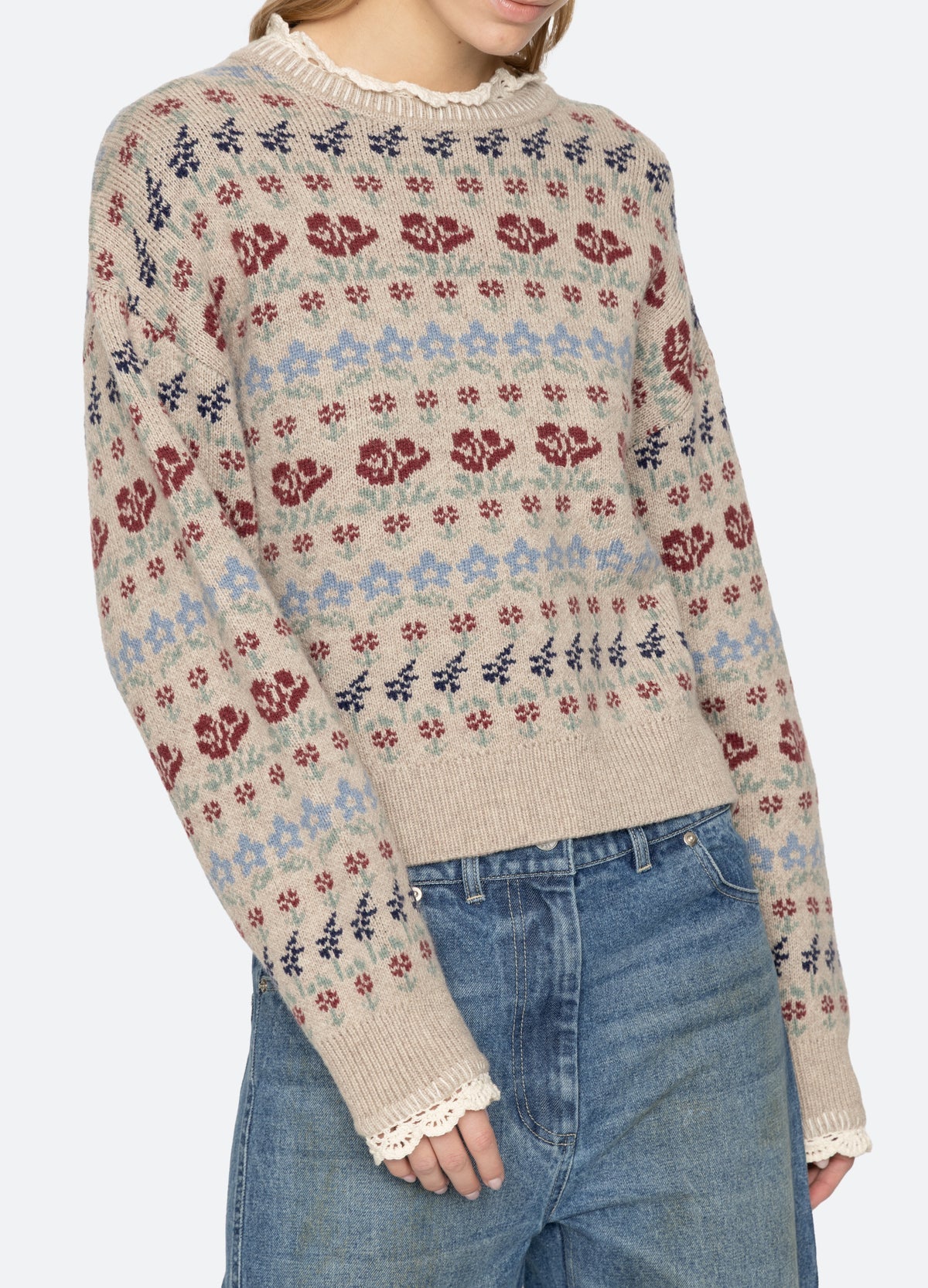 Sea New York Preston Knit Crew Neck Sweater Cream