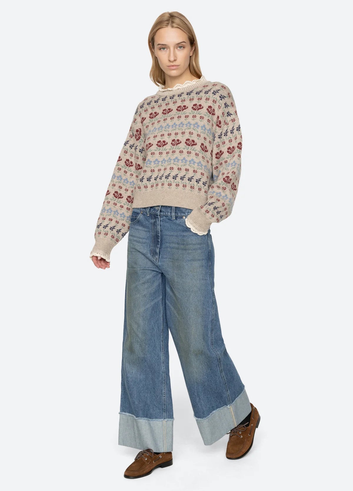 Sea New York Preston Knit Crew Neck Sweater Cream