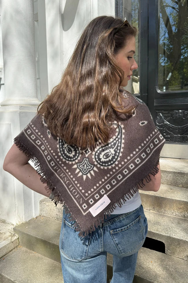 Purschoen Bandana Maxi Cashmere Scarf Paisley Bloom Testa Moro Natural 92 x 92 cm