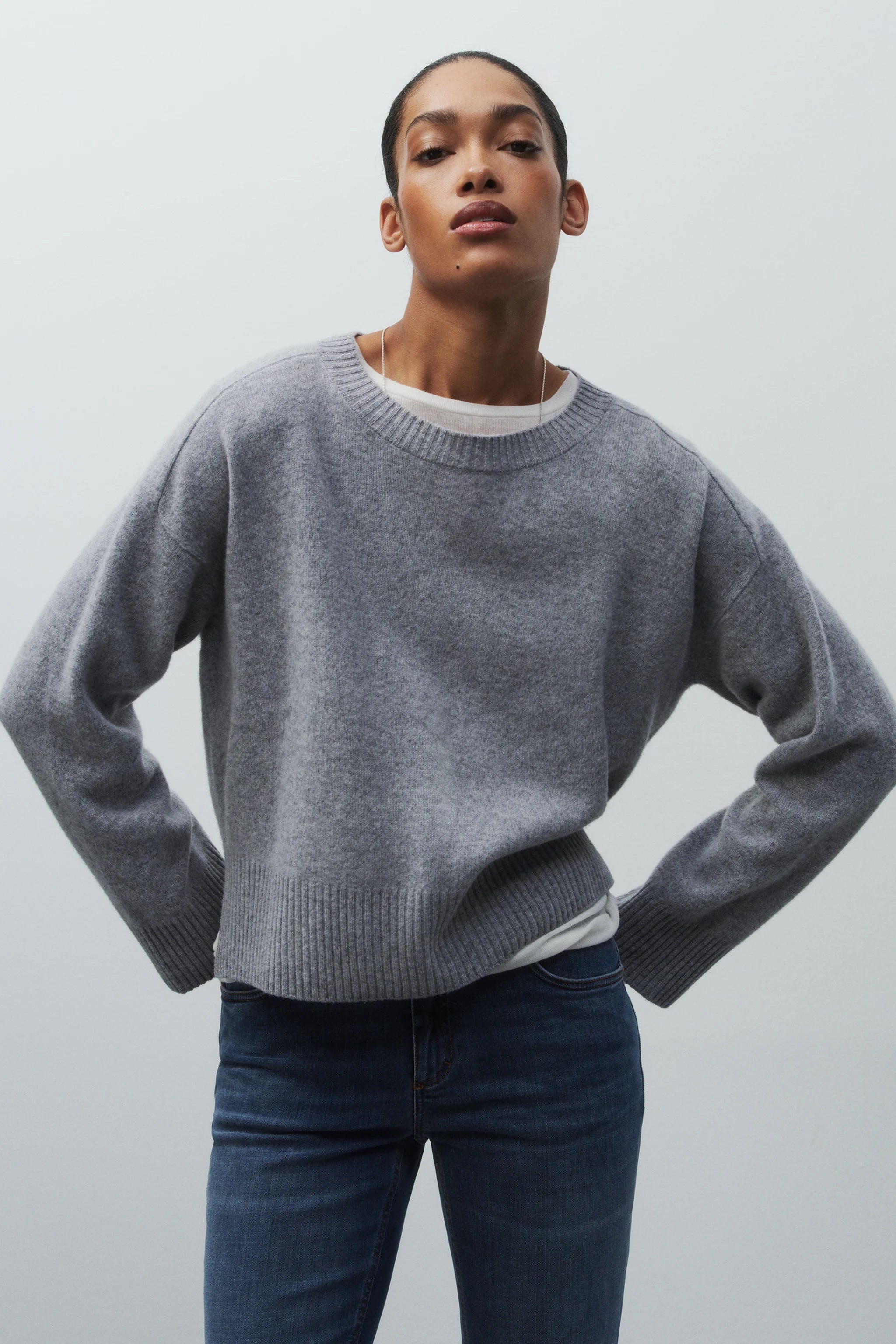 CLOSED CREWNECK WIDE SLEEVE LIGHT GREY MELANGE