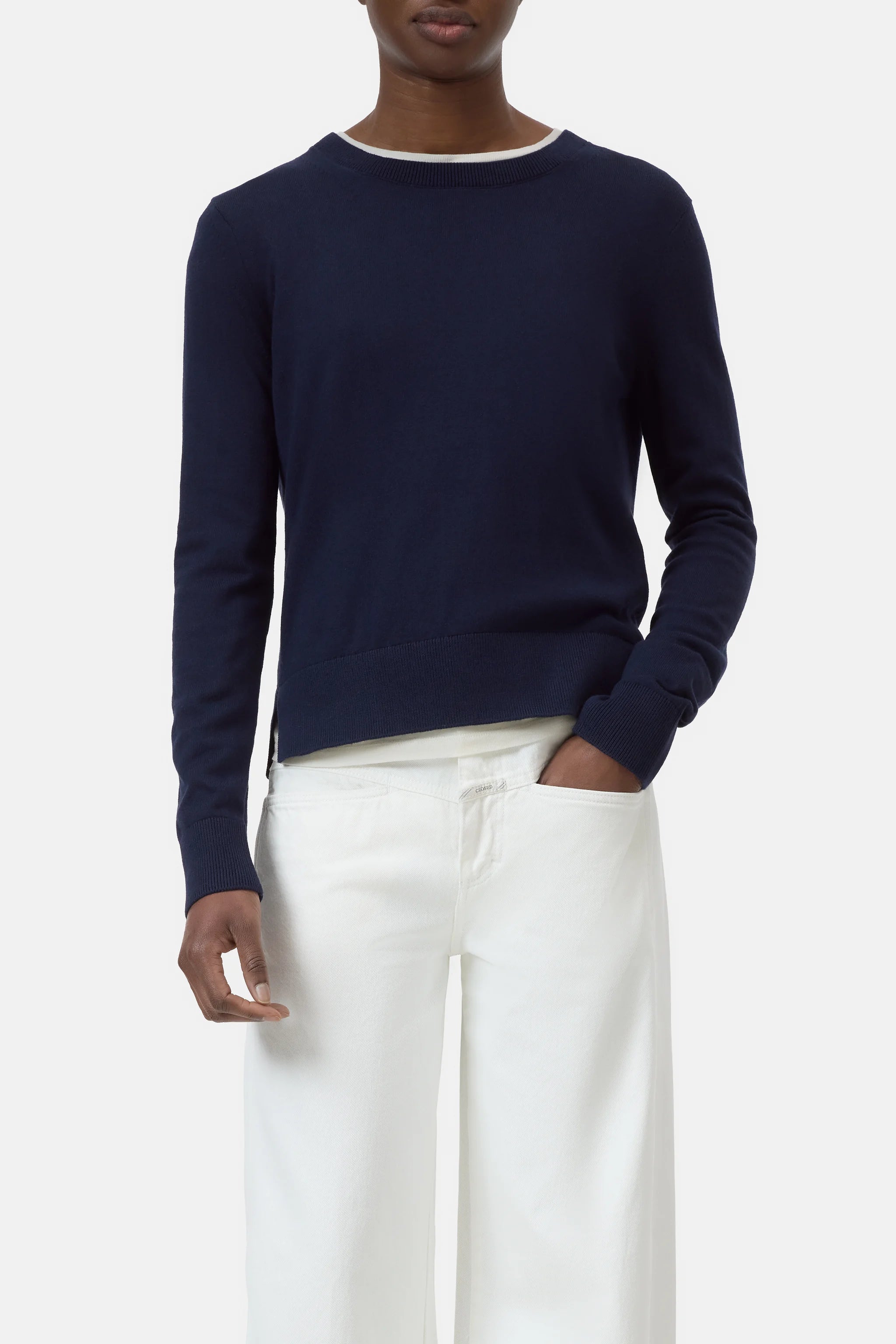 CLOSED COTTON CASHMERE CREWNECK SWEATER NAVY