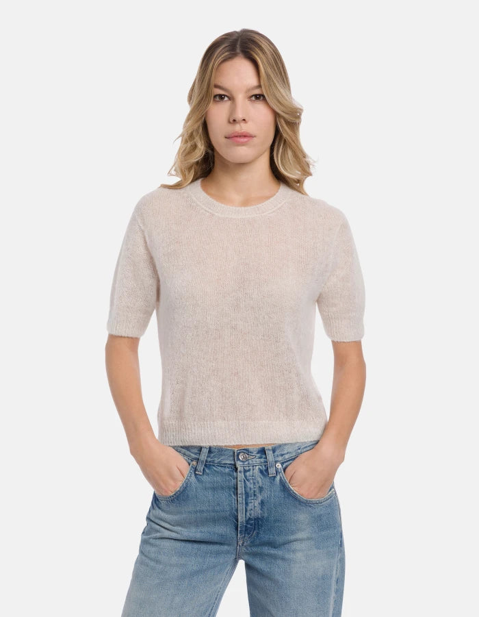 Regular-fit crew-neck jumper in alpaca wool blend off white