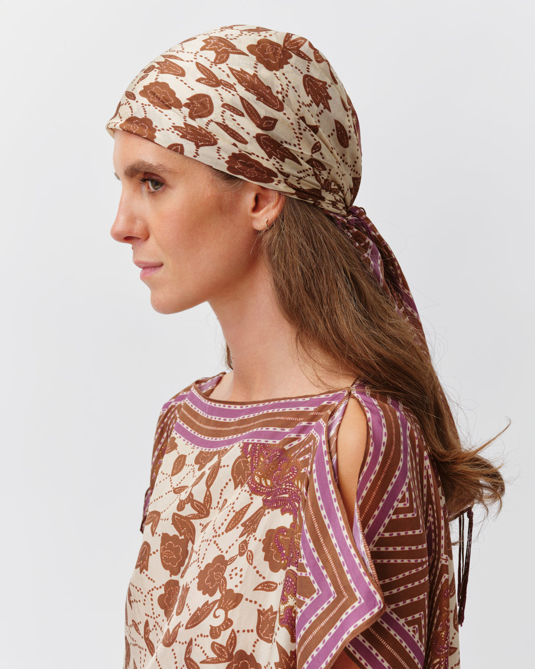 Diega Silk Scarf Biolet Ecru Prune