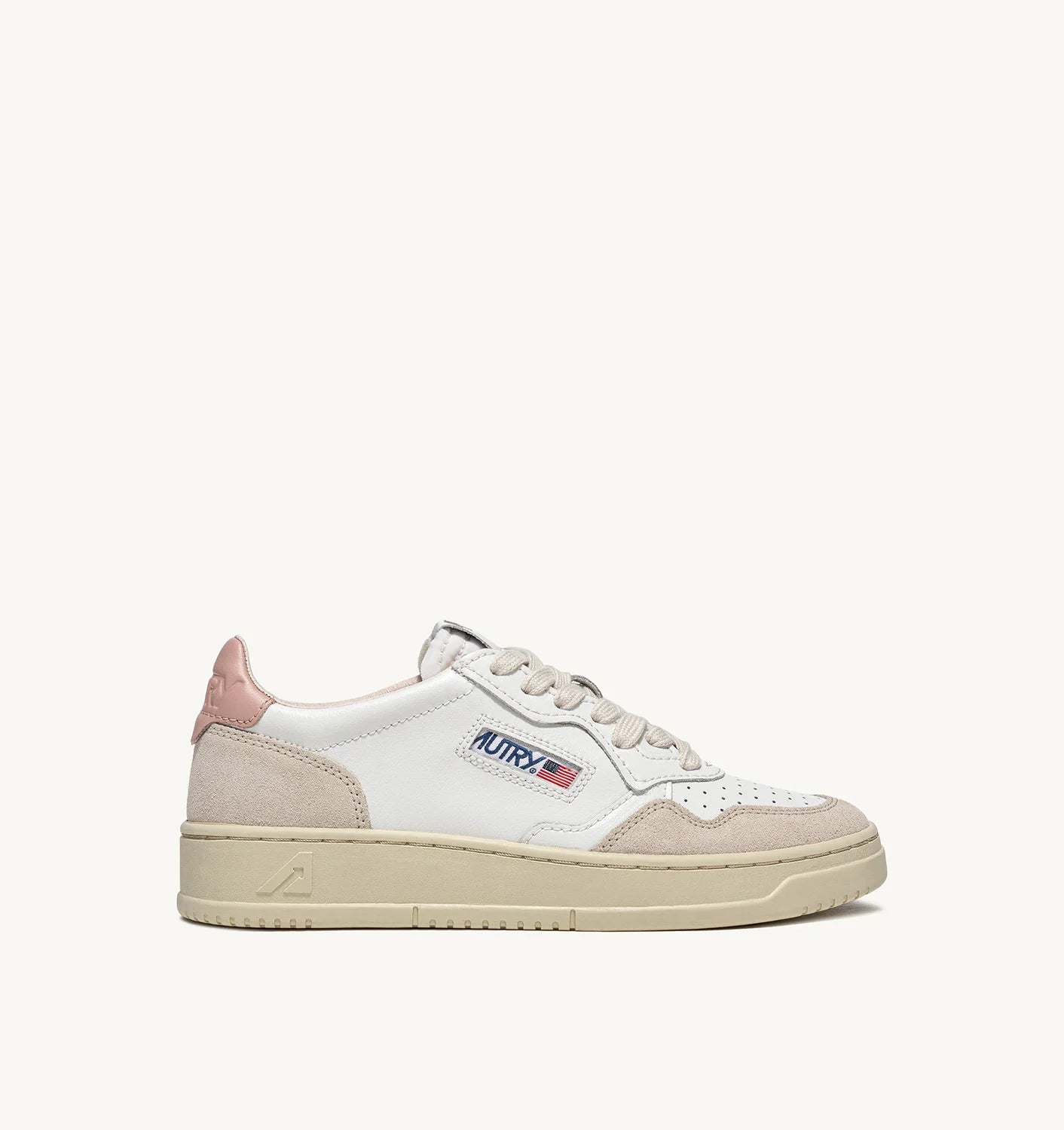 AUTRY MEDALIST LOW SNEAKERS IN WHITE AND POWDER LEATHER AND BEIGE SUEDE