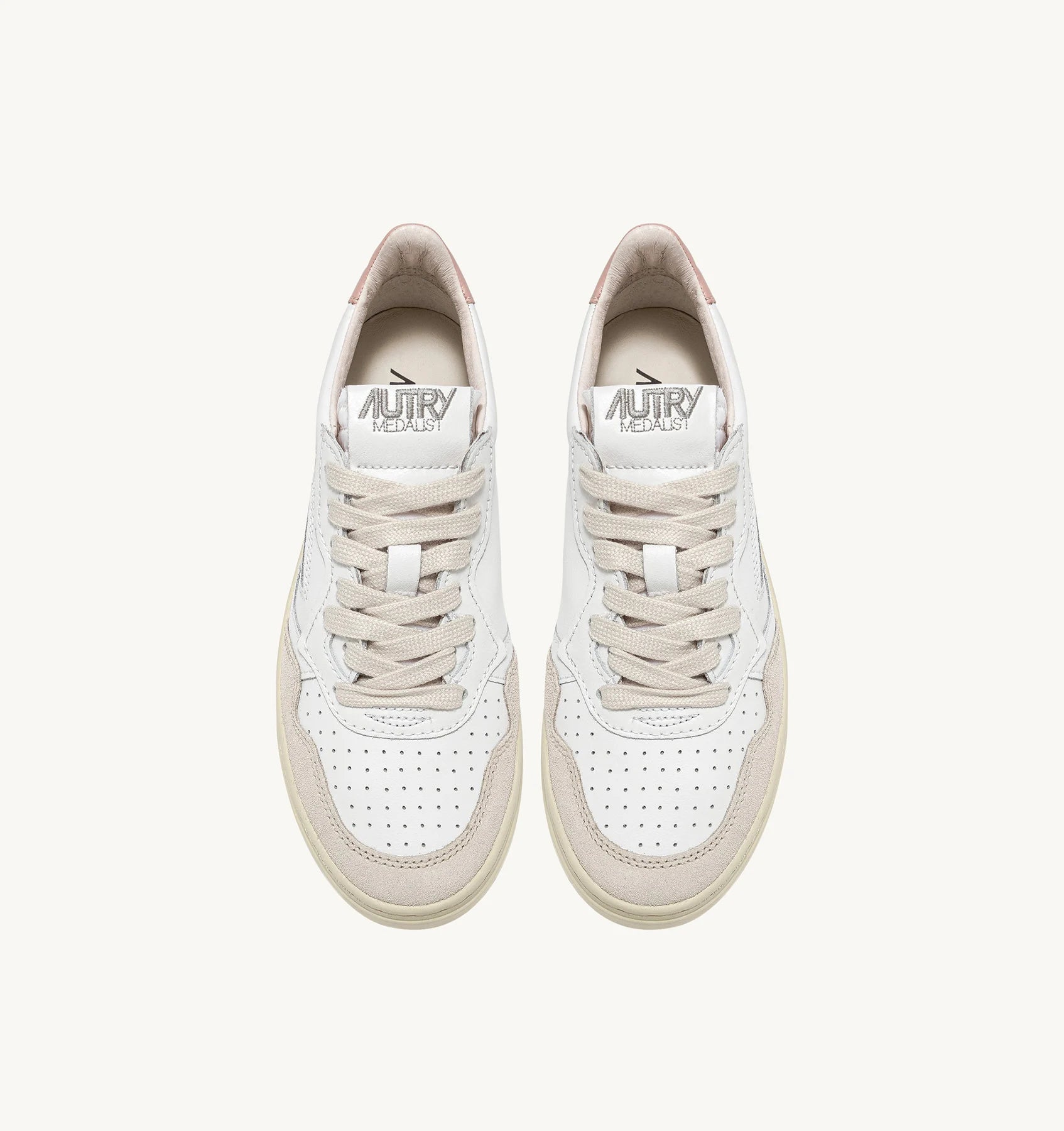 AUTRY MEDALIST LOW SNEAKERS IN WHITE AND POWDER LEATHER AND BEIGE SUEDE
