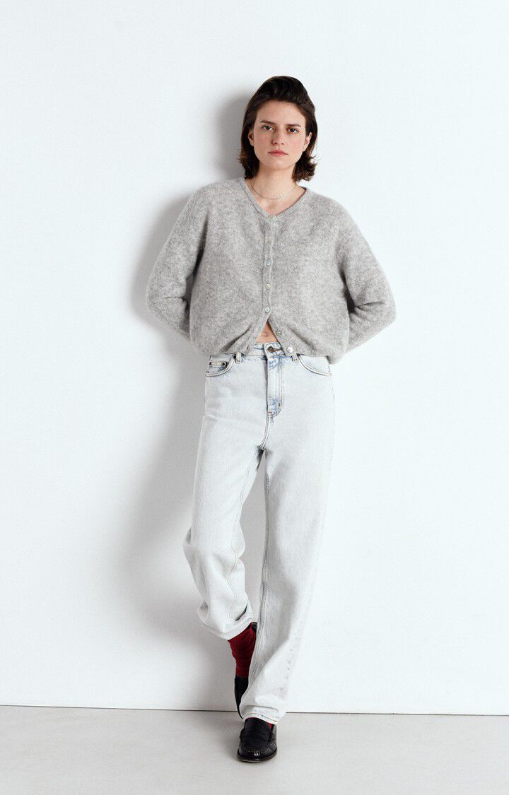 AMERICAN VINTAGE CARDIGAN VITOW MELANGE LIGHT GREY - Den Lille Ida - American Vintage