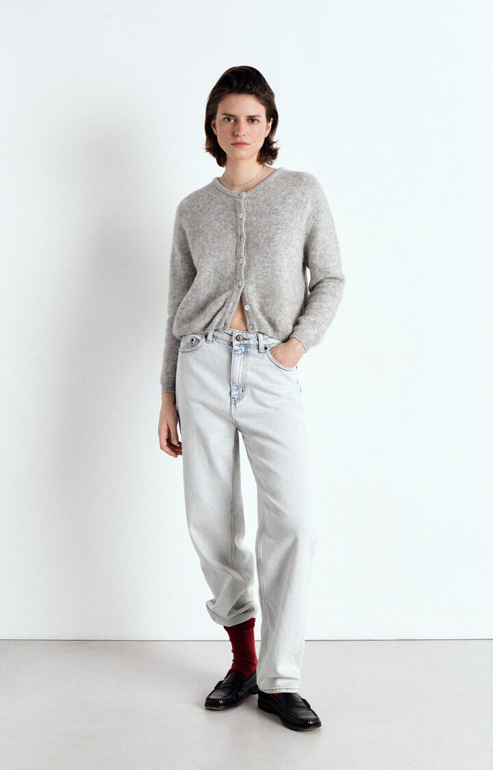 AMERICAN VINTAGE CARDIGAN VITOW MELANGE LIGHT GREY - Den Lille Ida - American Vintage
