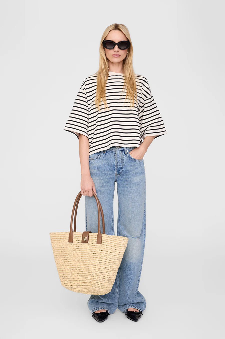 Anine Bing Myers Cropped Tee Black Stripe