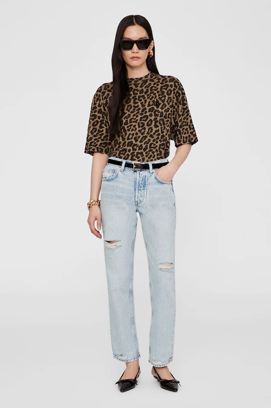 Anine Bing Avi Tee Black and Brown Leopard - Den Lille Ida - Anine Bing