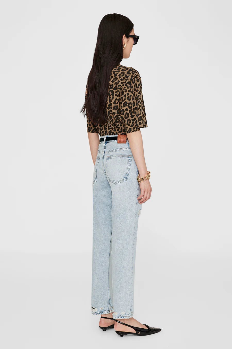 Anine Bing Avi Tee Black and Brown Leopard - Den Lille Ida - Anine Bing