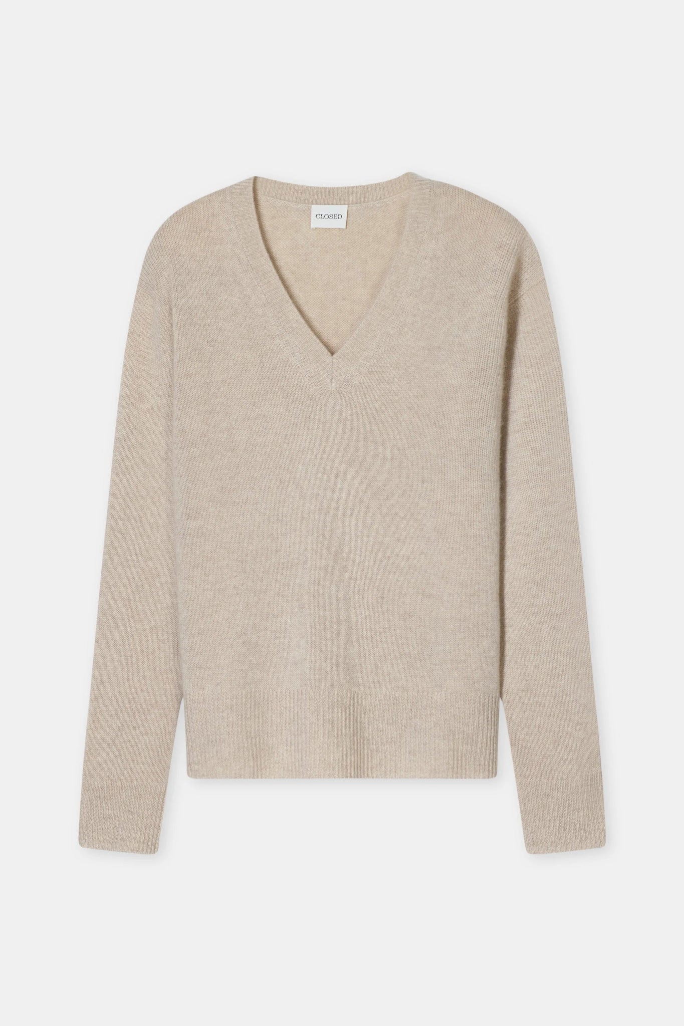 CLOSED CASHMERE SWEATER V - NECK CLAY BEIGE - Den Lille Ida - Closed