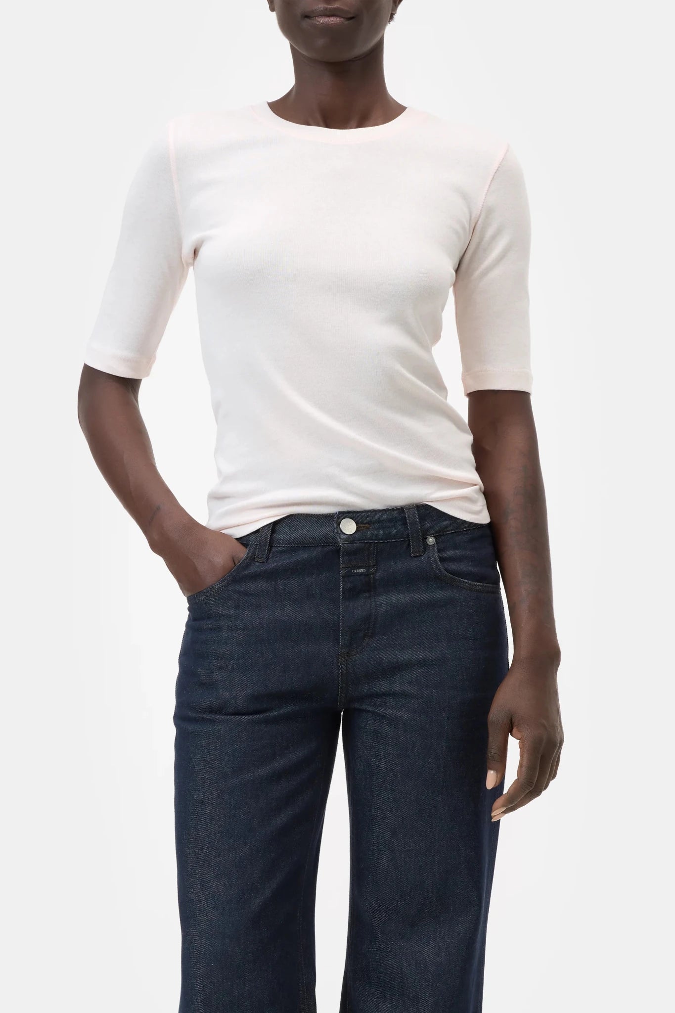 CLOSED CREWNECK SHORTSLEEVE COTON AND MODAL T - SHIRT BLUSH - Den Lille Ida - Closed