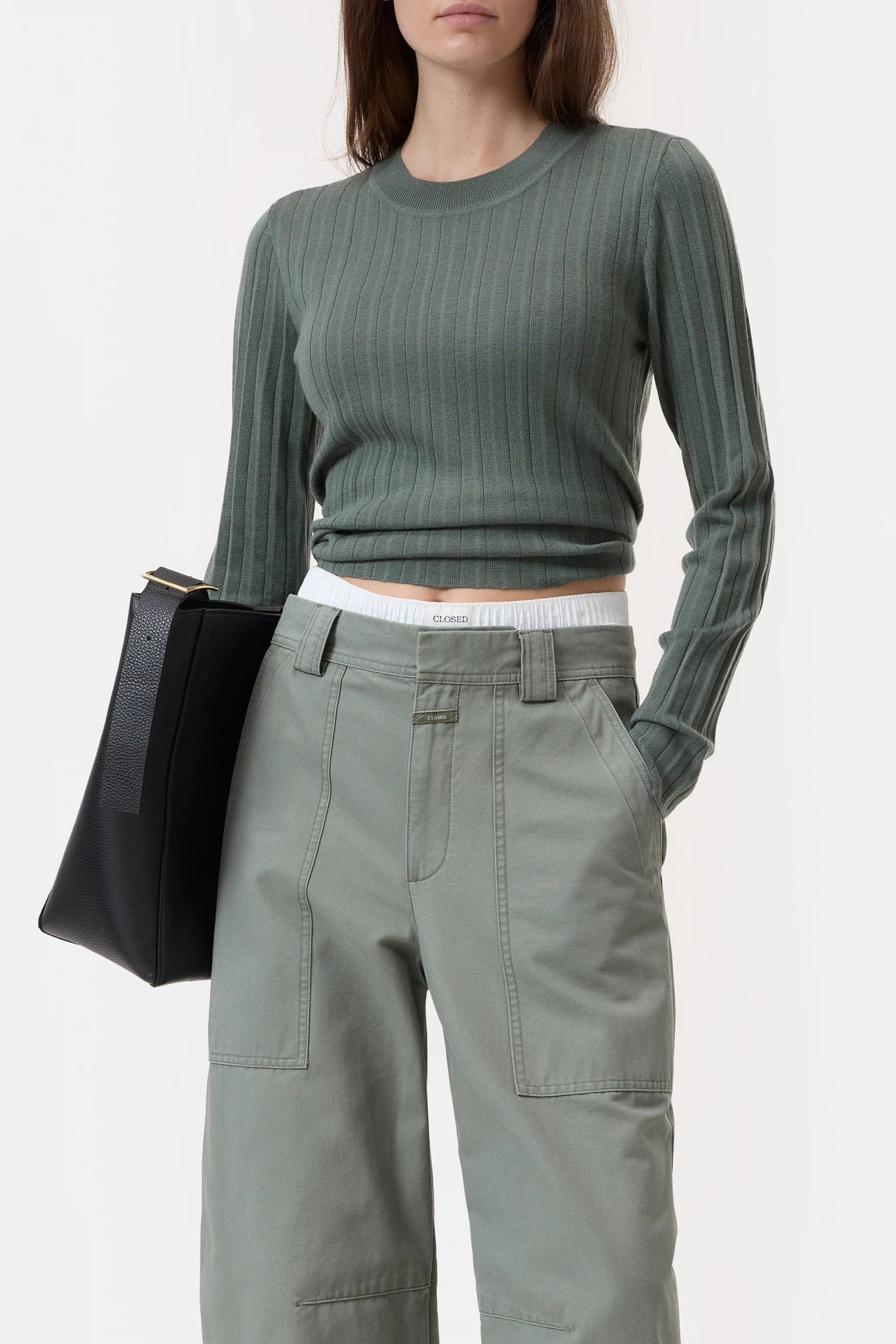 CLOSED CREW NECK IN WOOL - SILK BLEND FADED GREEN - Den Lille Ida - Closed