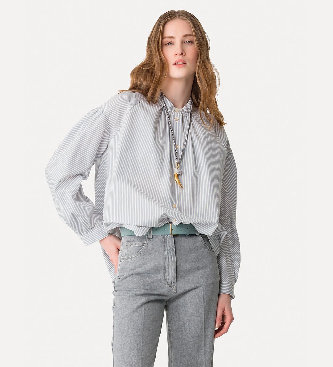 forte_forte cotton stripe bohemian shirt ceruleo - Den Lille Ida - forte_forte