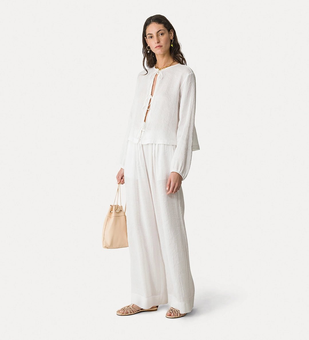 forte_forte silk linen voile pinstribed shirt with strings - Den Lille Ida - forte_forte