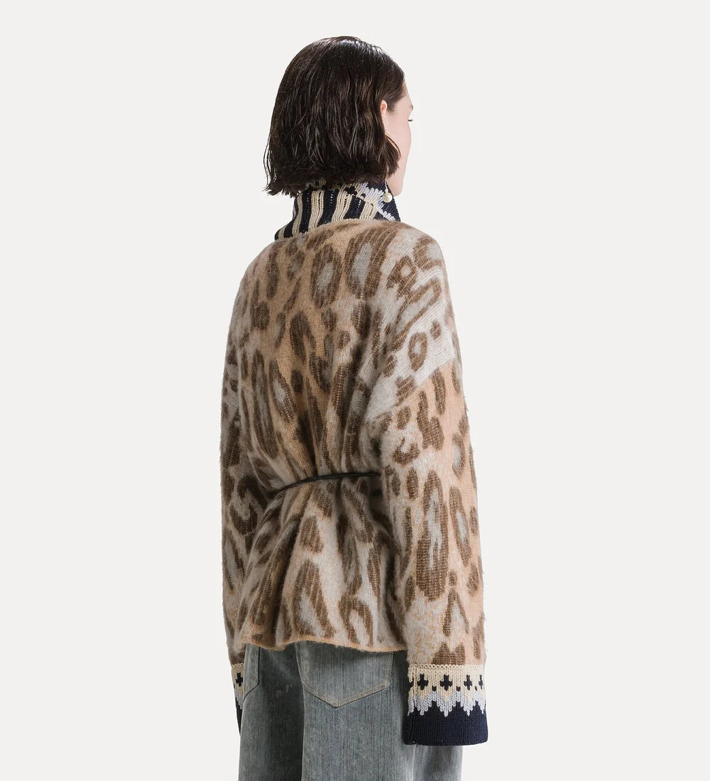 forte_forte “the brit leopard” alpaca-blend jacquard cardigan gold