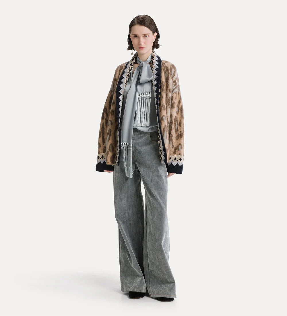 forte_forte “the brit leopard” alpaca-blend jacquard cardigan gold