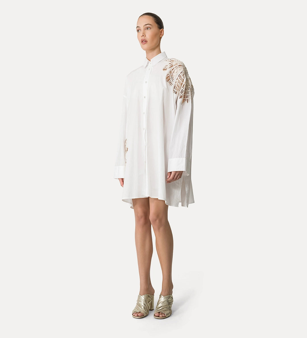 forte_forte botanical flower embroidery popline over shirt