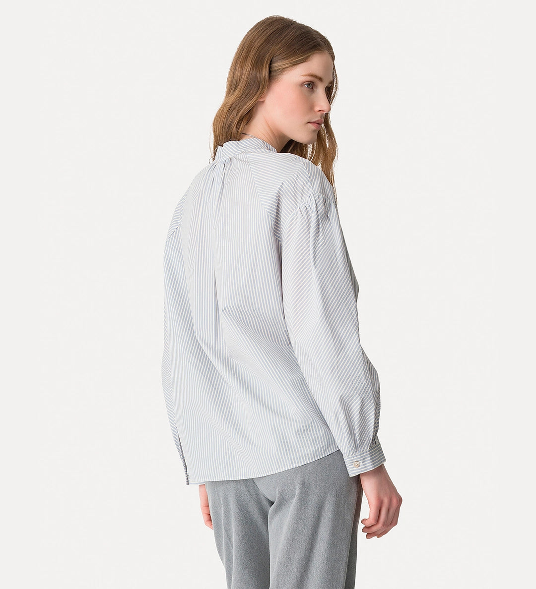 forte_forte cotton stripe bohemian shirt ceruleo