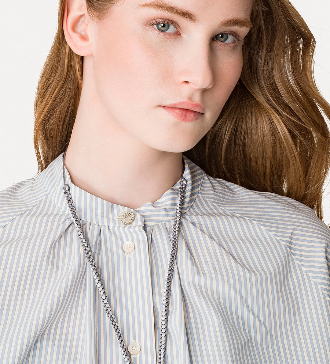 forte_forte cotton stripe bohemian shirt ceruleo