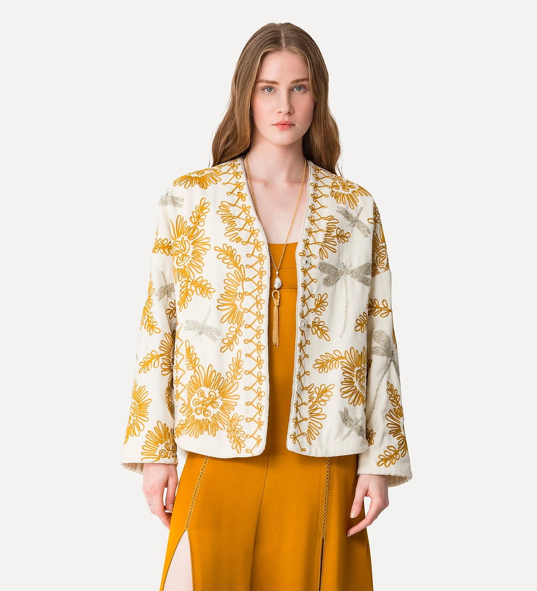 forte_forte velvet kimono with “voilà une fleur” embroidery