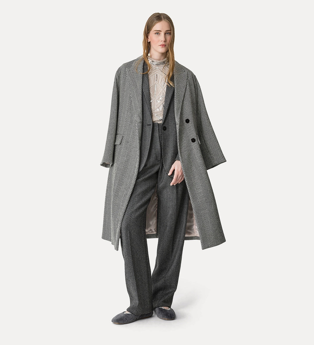 forte forte chevron wool chic jacket anthracite
