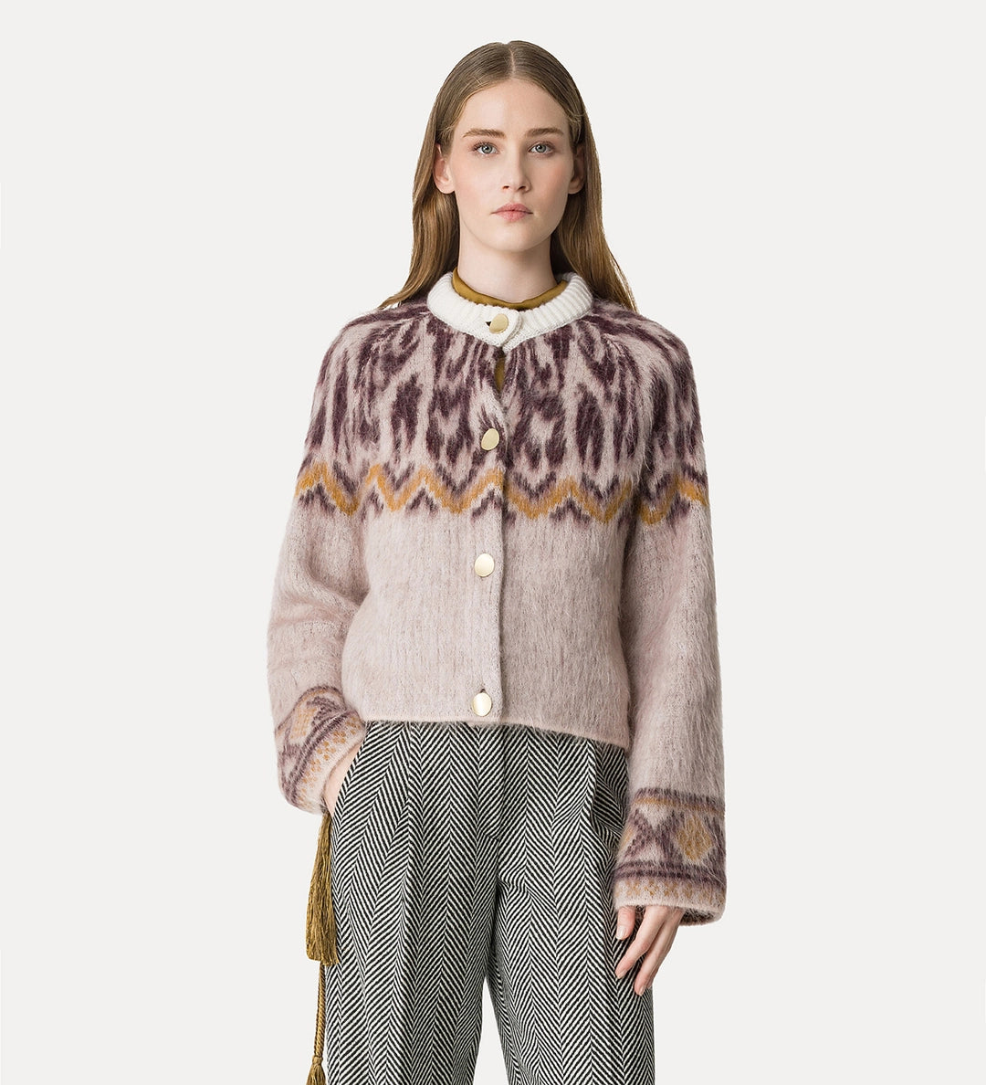 forte forte jacquard cardigan in baby alpaca wool blush