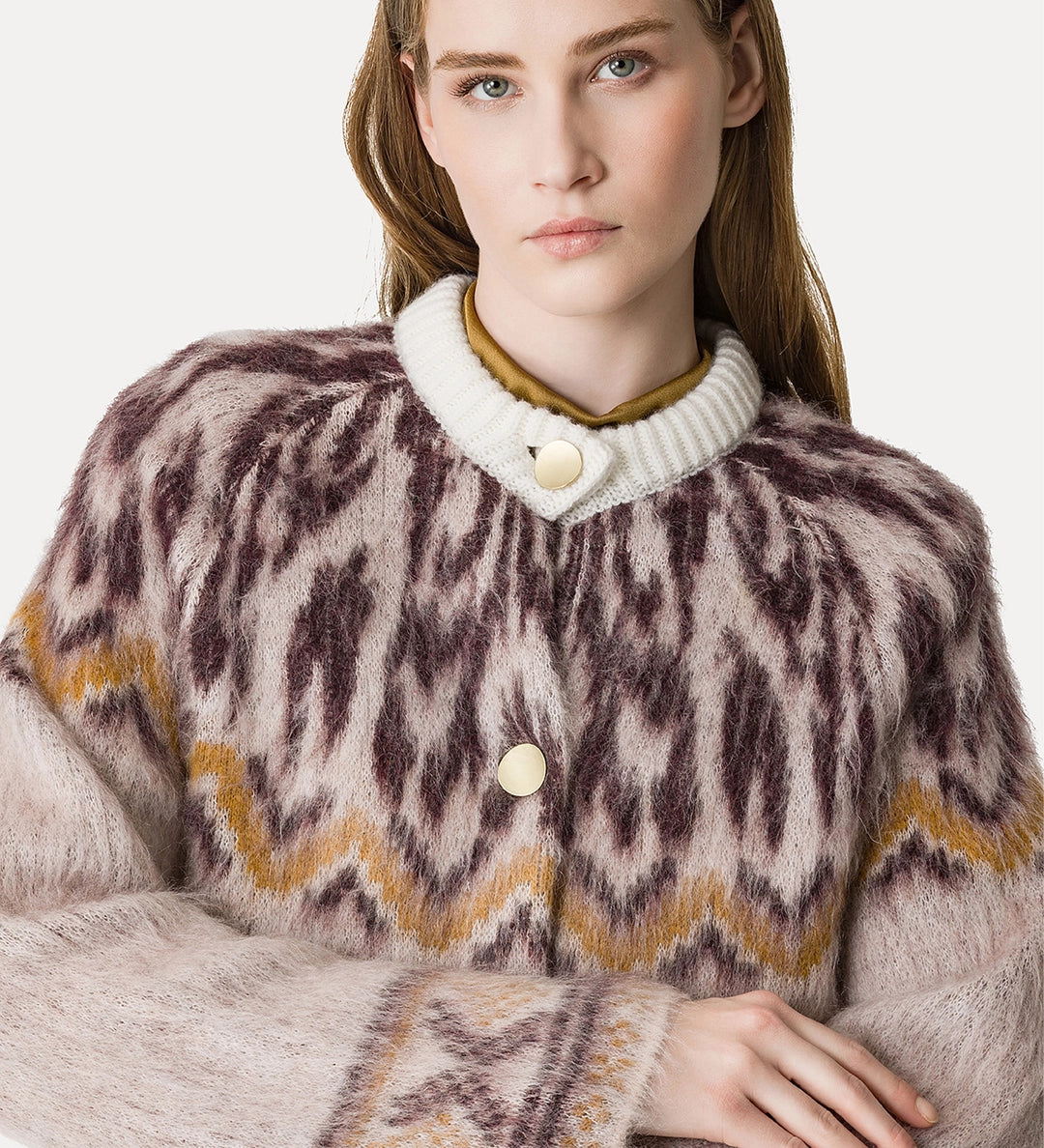 forte forte jacquard cardigan in baby alpaca wool blush