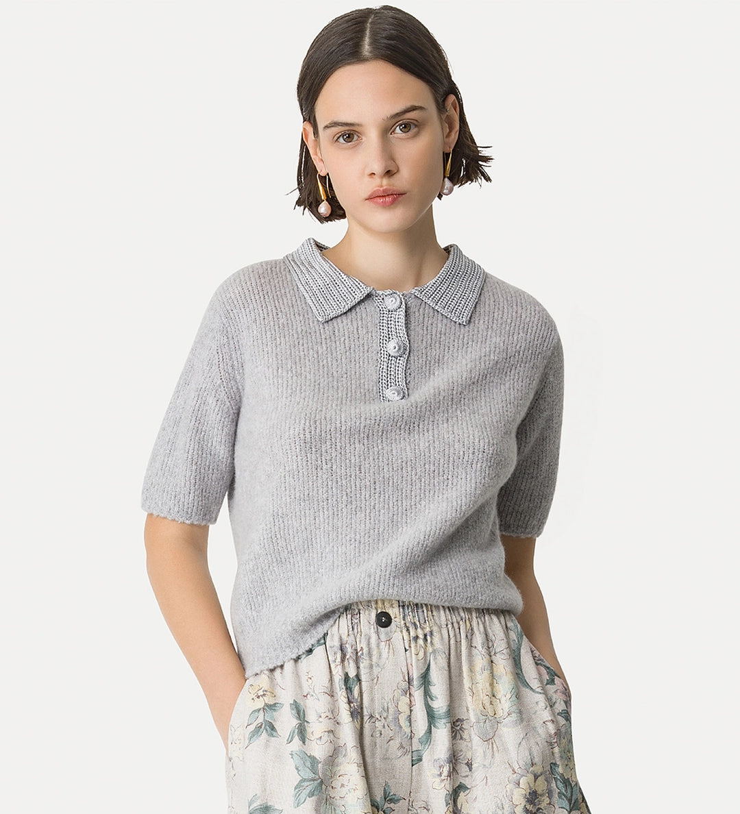 forte_forte cashmere polo shirt ciottolo