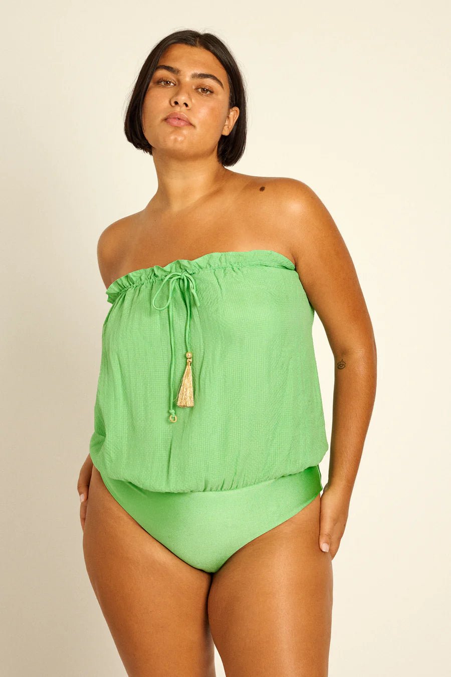 Hanne Bloch Mint Bandeau Silk Swimsuit - Den Lille Ida - HANNE BLOCH