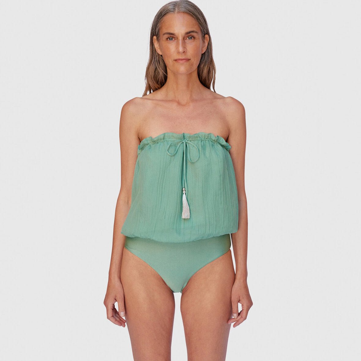 Hanne Bloch Bandeau Silk Swimsuit Ocean - Den Lille Ida - HANNE BLOCH